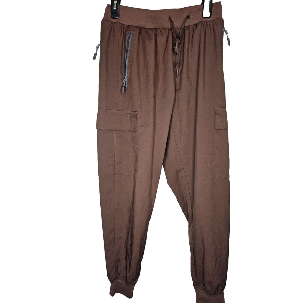 Brown Cargo Jogger‎ Pants M Stretch Utility Zip Pockets Tapered Streetwear